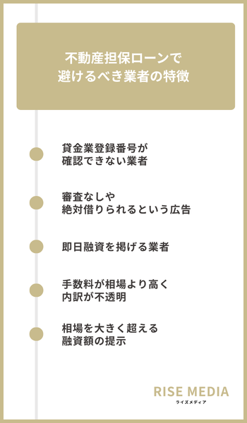 大見出し直下画像 不動産担保ローンで避けるべき業者の特徴
